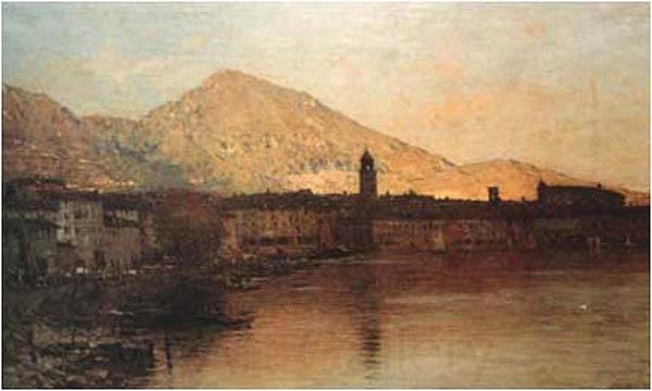 Bartolomeo Bezzi Sole cadente sul lago di Garda France oil painting art